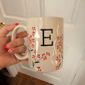 Floral Monogrammed Mug - Cream and Red